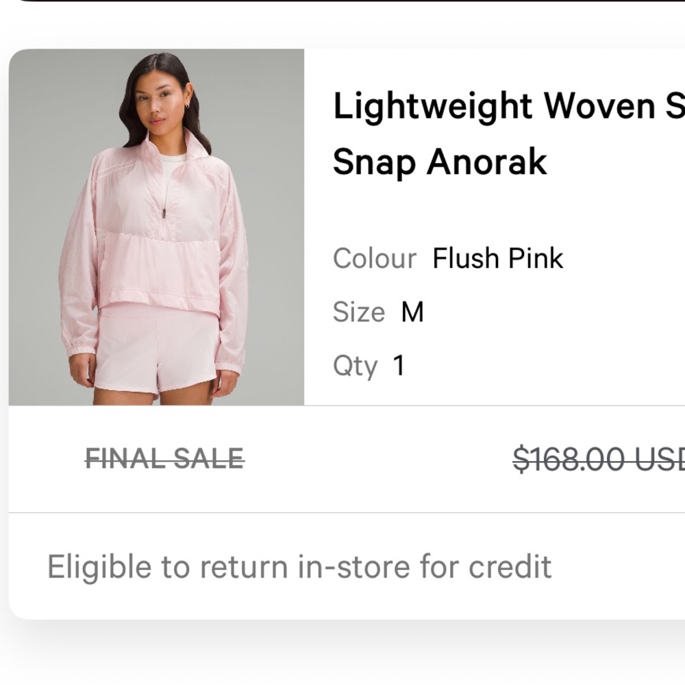 lululemon athletica Flush Pink Lightweight Woven Snap Anorak
